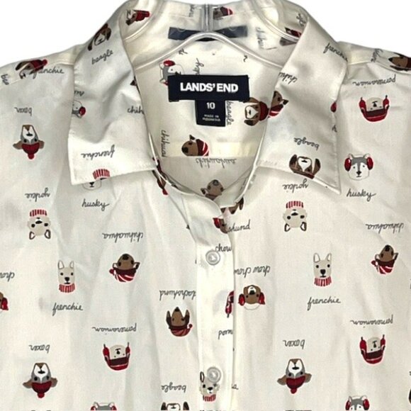 Lands' End Supima Cotton L/S Printed Dog Shirt - Ivory/Brn/Tan/Red - 10 - Picture 5 of 12